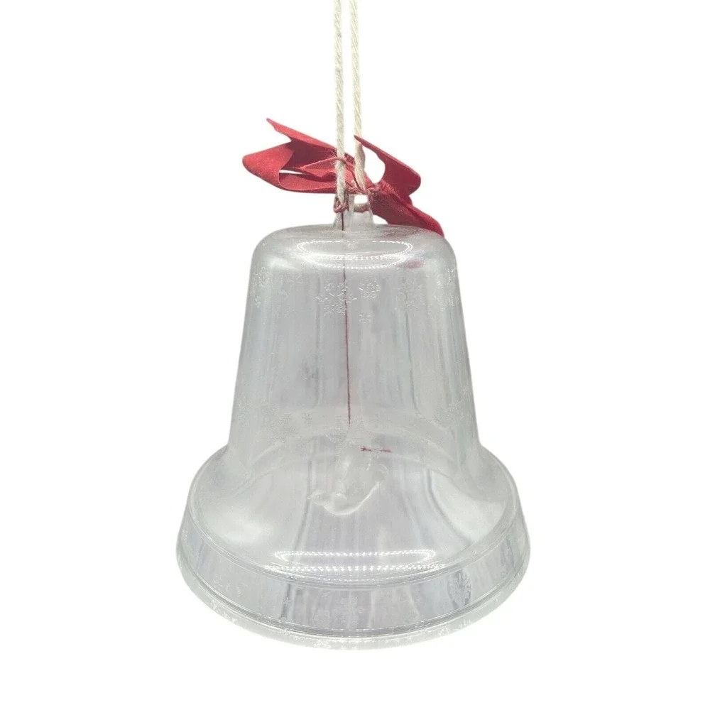 Vintage Clear Acrylic Christmas Bell Ornament Etch Snowflake Frosted Dove Peace
